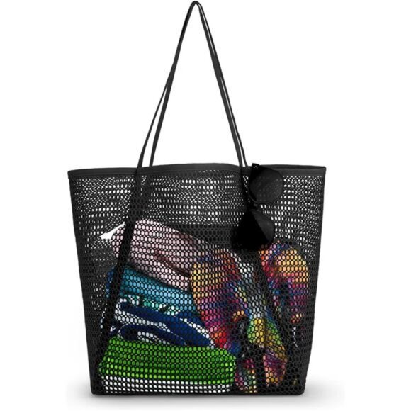 Large Mesh Beach Tote Bag – Waterproof & Foldable with Zippered Pocket - Picture 6 of 8